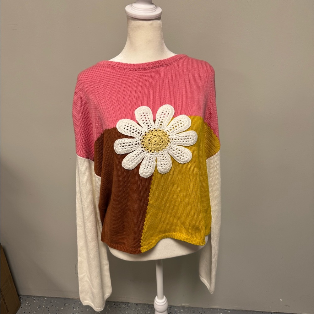 1.4.3. Story by Line Up Pink, Yellow, and Brown Sweater with Daisy